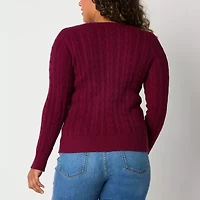St. John's Bay Womens Crew Neck Long Sleeve Cable Knit Pullover Sweater