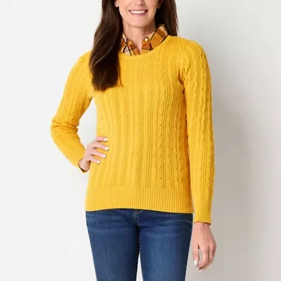 St. John's Bay Womens Crew Neck Long Sleeve Cable Knit Pullover Sweater