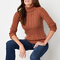 St. John's Bay Womens Turtleneck Long Sleeve Cable Knit Pullover Sweater