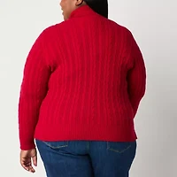 St. John's Bay Plus Womens Turtleneck Long Sleeve Cable Knit Pullover Sweater