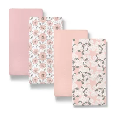 The Peanutshell Cottage Floral Organic Cotton Jersey 4-pc. Bassinet Sheet