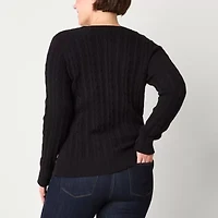St. John's Bay Womens Crew Neck Long Sleeve Cable Knit Pullover Sweater