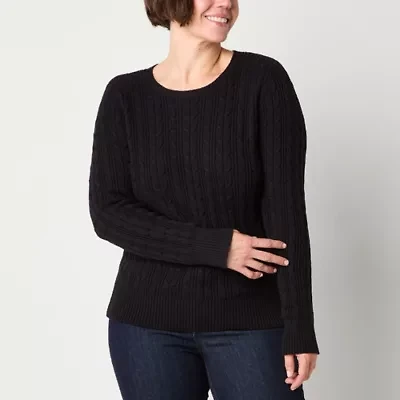 St. John's Bay Womens Crew Neck Long Sleeve Cable Knit Pullover Sweater