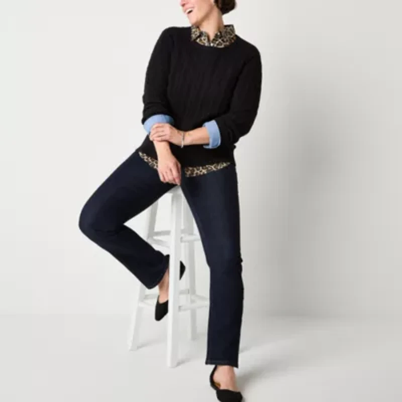 St. John's Bay Womens Crew Neck Long Sleeve Cable Knit Pullover Sweater