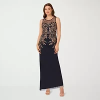 Papell Boutique Womens Beaded Embellished Sleeveless Evening Gown