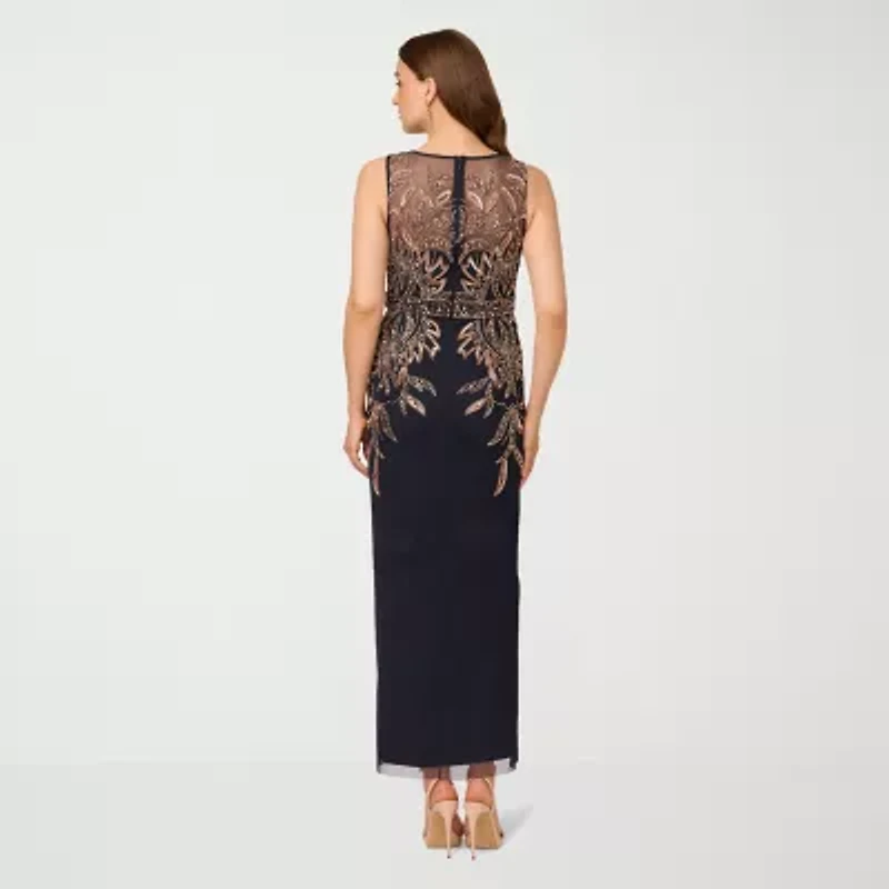 Papell Boutique Womens Beaded Embellished Sleeveless Evening Gown