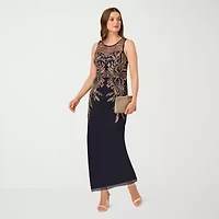 Papell Boutique Womens Beaded Embellished Sleeveless Evening Gown