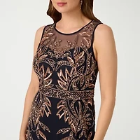 Papell Boutique Womens Beaded Embellished Sleeveless Evening Gown