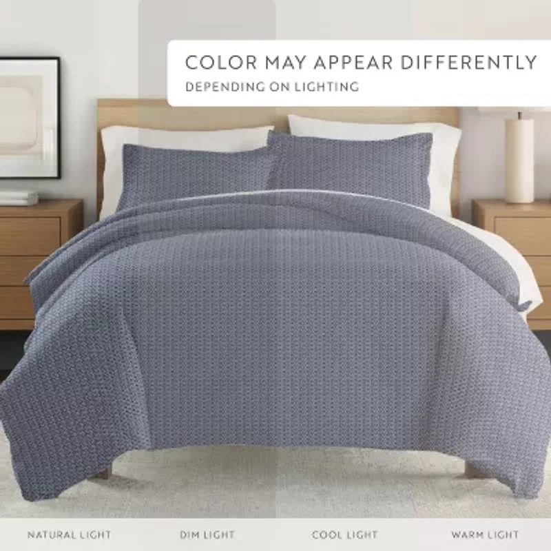 Casual Comfort Premium Ultra Soft Blue Diamond Pattern Duvet Cover Set