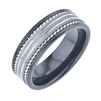 Mens 8mm Tungsten Carbide & Black Ceramic Wedding Band