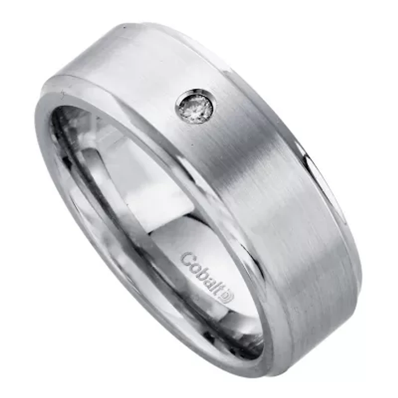Mens 8mm Diamond-Accent Cobalt Wedding Band