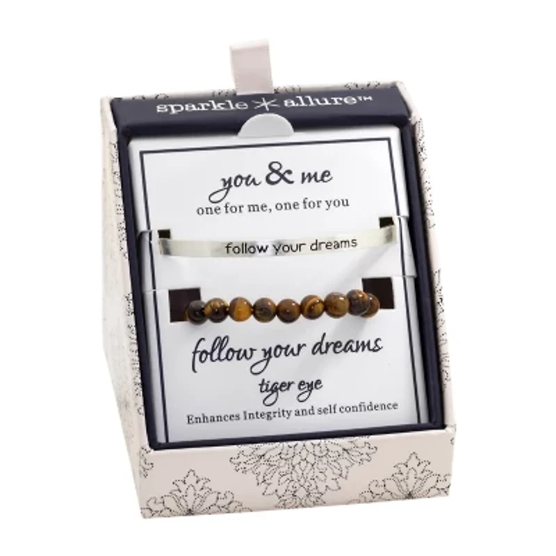 Sparkle Allure You & Me Womens 2-pc. Brown Tiger's Eye Pure Silver Over Brass Bracelet Set