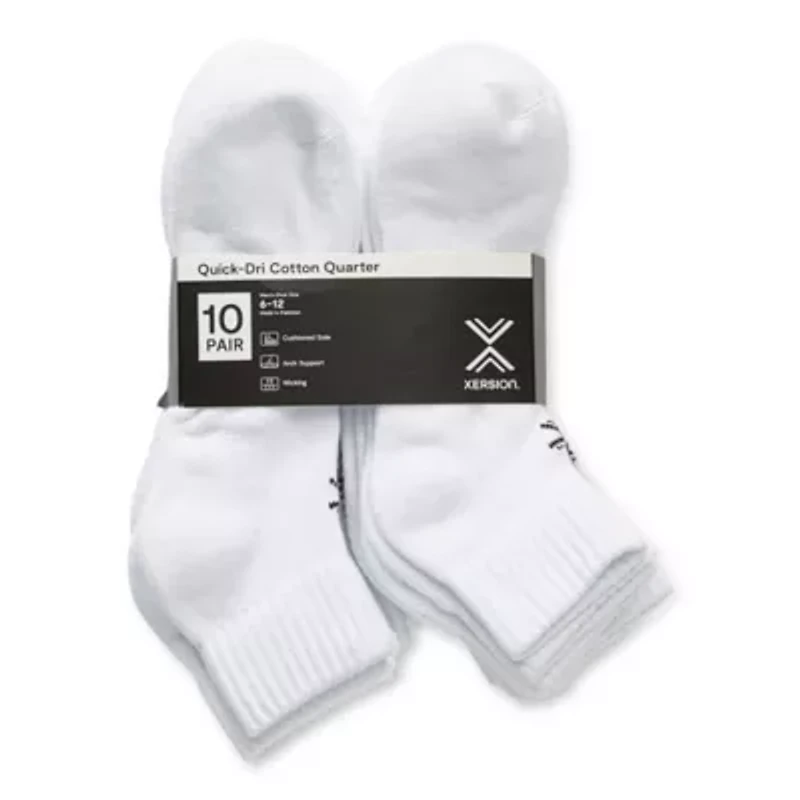 Xersion Quick-Dri Mens 10 Pair Quarter Ankle Socks