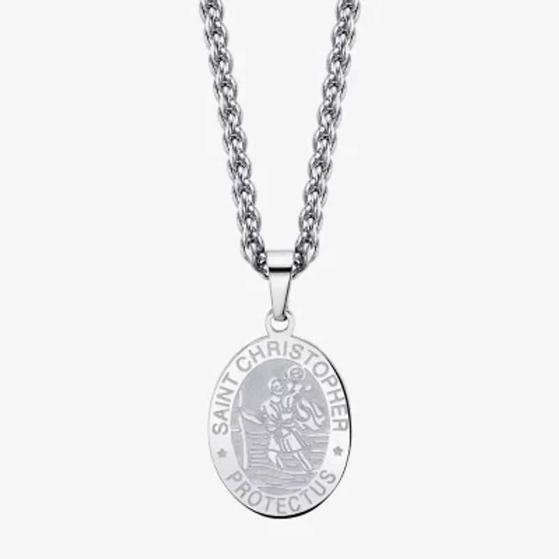 J.P. Army Men's Jewelry Saint Christopher Stainless Steel 24 Inch Cable Pendant Necklace