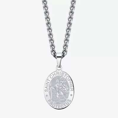 J.P. Army Men's Jewelry Saint Christopher Stainless Steel 24 Inch Cable Pendant Necklace