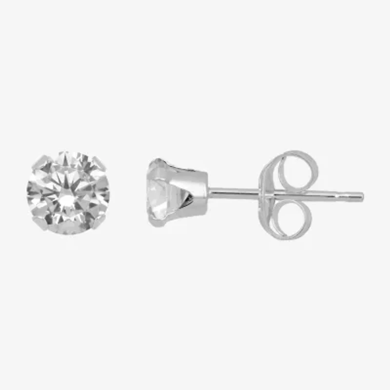 Gemstone 10K White Gold 4mm Round Stud Earrings