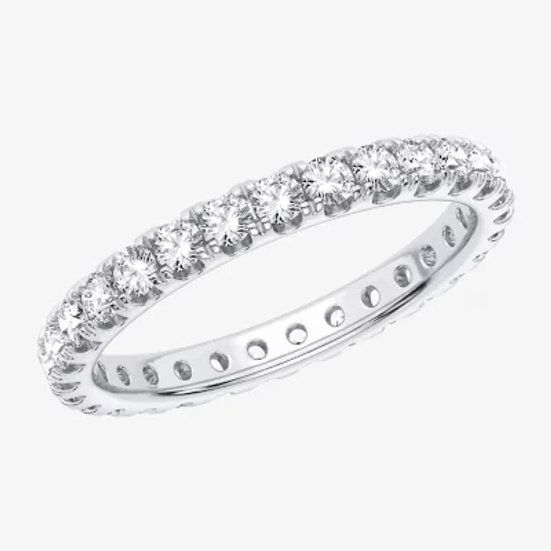 (H-I / Si1-Si2) Womens 2MM 1 CT. T.W. Lab Grown White Diamond 10K White Gold Eternity Wedding Band