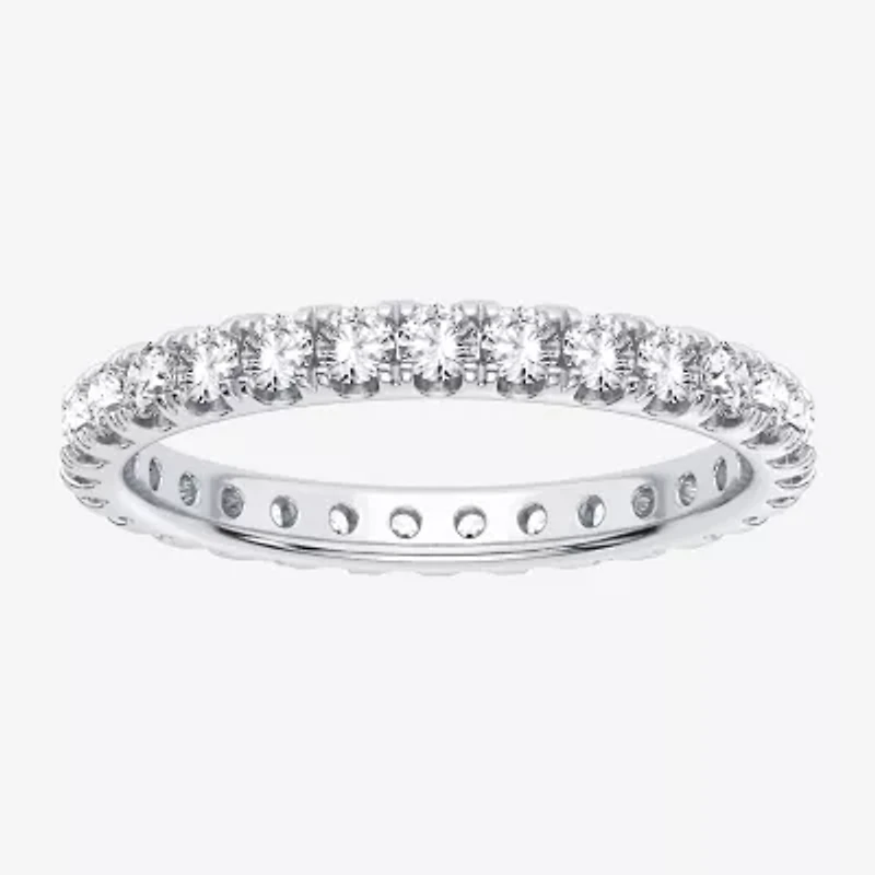 (H-I / Si1-Si2) Womens 2MM 1 CT. T.W. Lab Grown White Diamond 10K White Gold Eternity Wedding Band