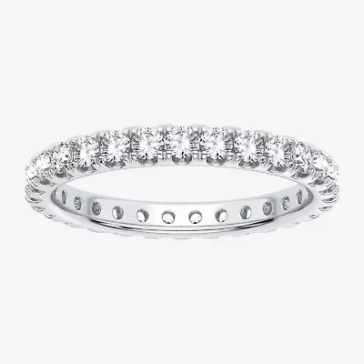 (H-I / Si1-Si2) Womens 2MM 1 CT. T.W. Lab Grown White Diamond 10K White Gold Eternity Wedding Band
