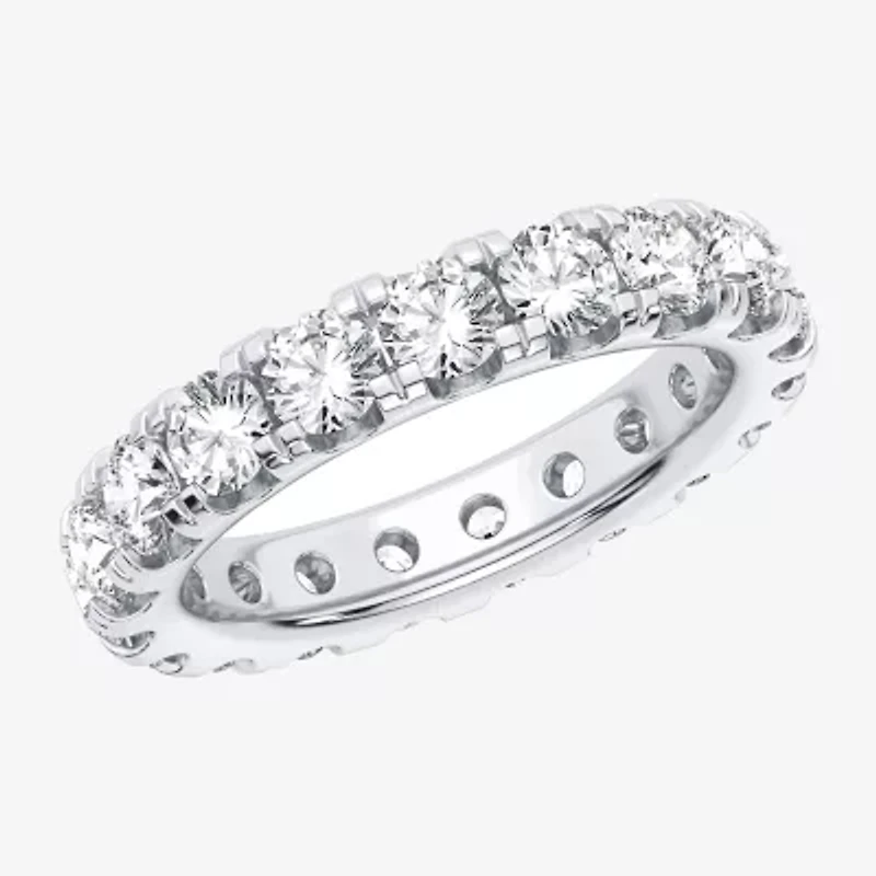 (H-I / Si1-Si2) Womens 3.5MM 3 CT. T.W. Lab Grown White Diamond 10K White Gold Eternity Wedding Band