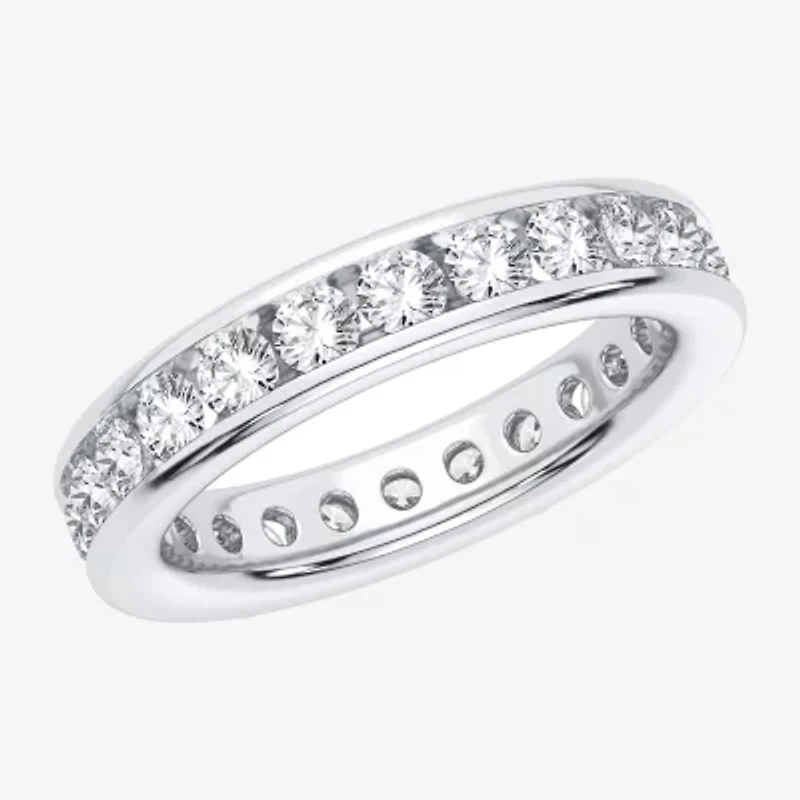 (H-I / Si1-Si2) Womens 3MM 2 CT. T.W. Lab Grown White Diamond 10K White Gold Eternity Wedding Band