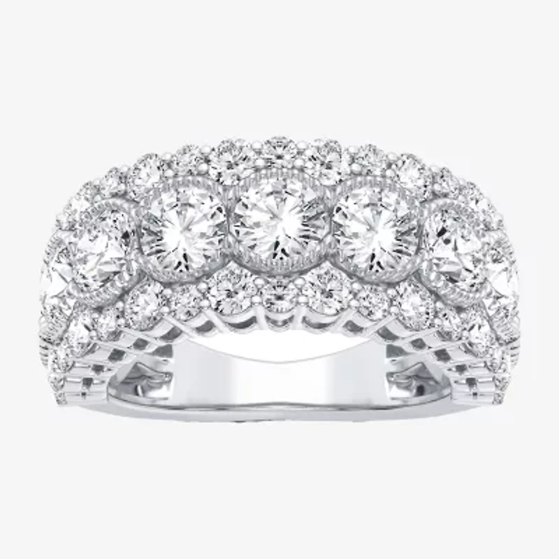 (H-I / Si1-Si2) Womens 8MM 3 CT. T.W. Lab Grown White Diamond 10K White Gold Anniversary Band