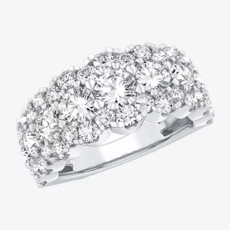 (H-I / Si1-Si2) Womens 9M 3 CT. T.W. Lab Grown White Diamond 10K White Gold Anniversary Band