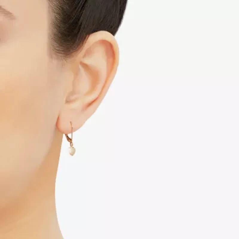 Womens 14K Gold Heart Drop Earrings