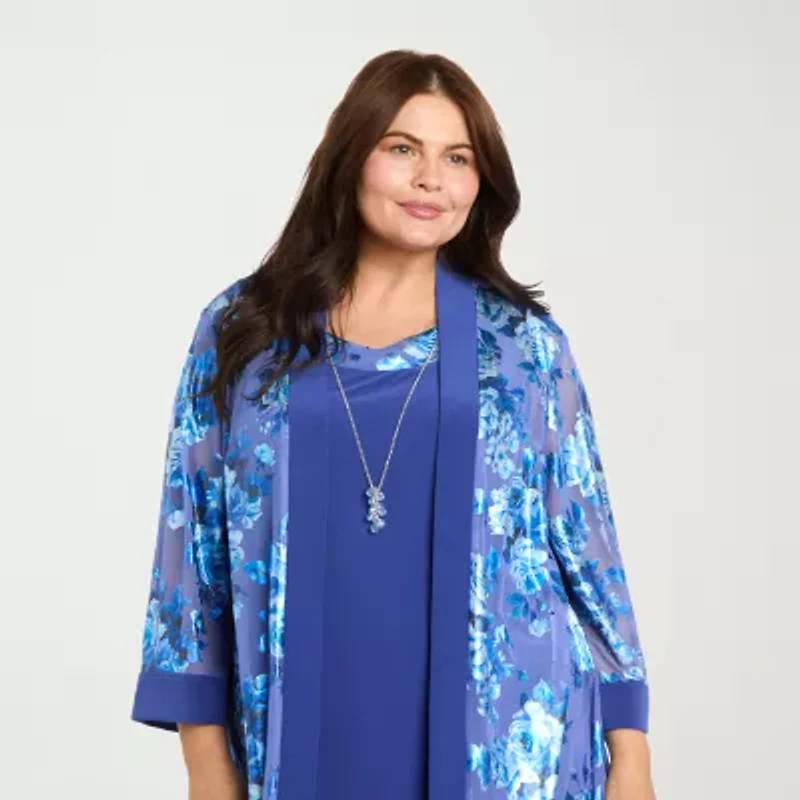 R & M Richards Womens Plus Floral Jacket Dress