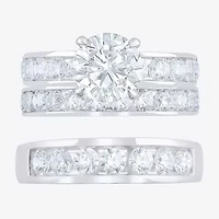 (F / Vs2) Unisex Adult 5 CT. T.W. Lab Grown White Diamond 10K Gold Round Side Stone Bridal Set