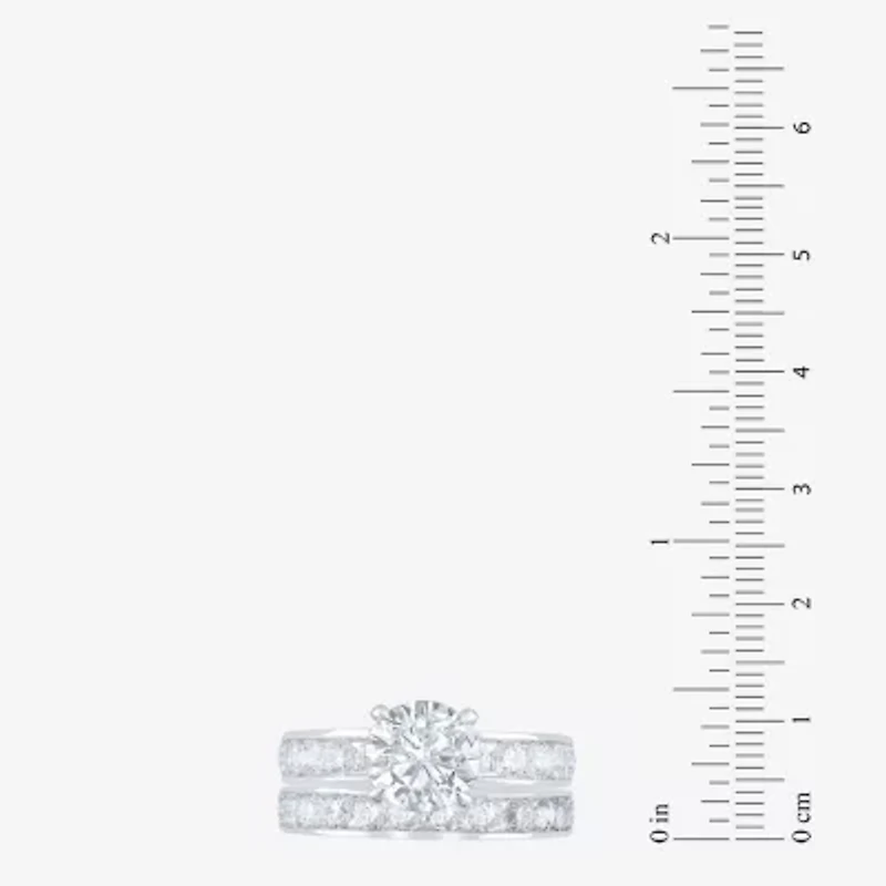 (F / Vs2) Unisex Adult 5 CT. T.W. Lab Grown White Diamond 10K Gold Round Side Stone Bridal Set