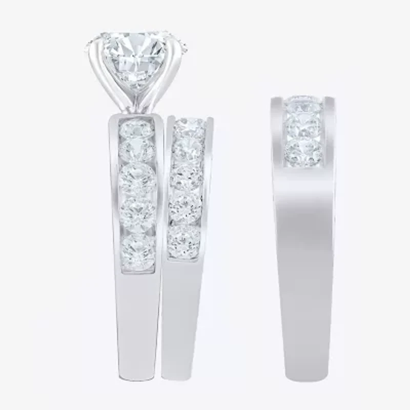 (F / Vs2) Unisex Adult 5 CT. T.W. Lab Grown White Diamond 10K Gold Round Side Stone Bridal Set