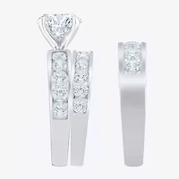 (F / Vs2) Unisex Adult 5 CT. T.W. Lab Grown White Diamond 10K Gold Round Side Stone Bridal Set