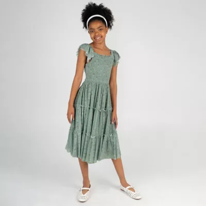 Rare Editions Big Kid Girls Short Sleeve Flutter Maxi Dress