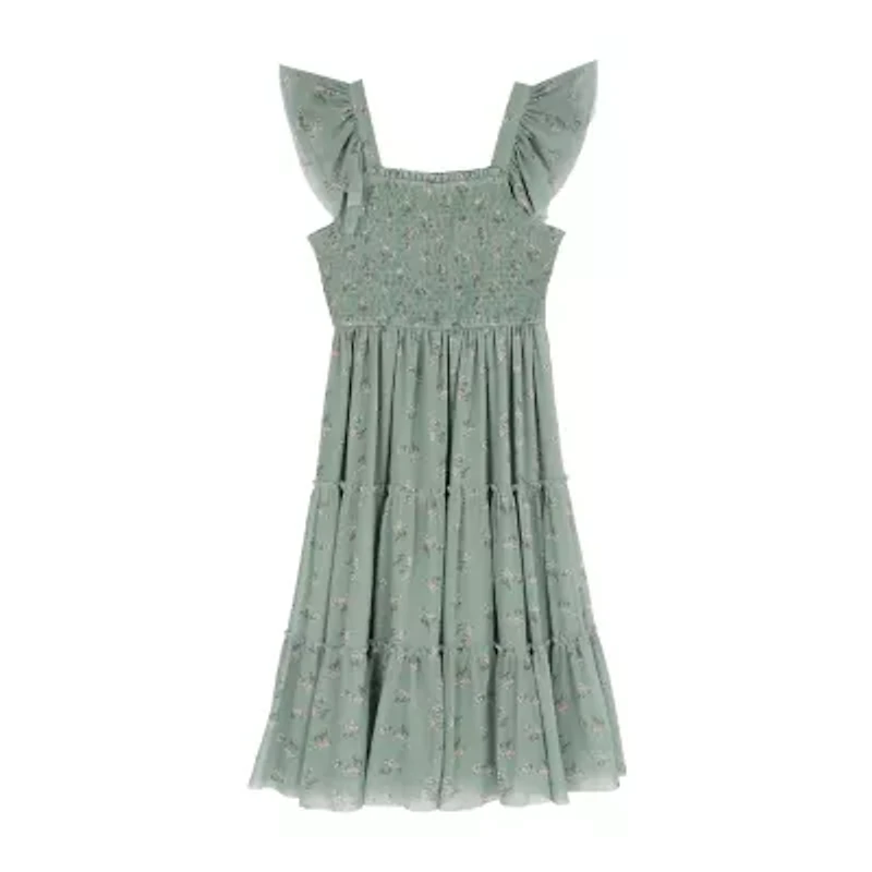Rare Editions Big Kid Girls Short Sleeve Flutter Maxi Dress