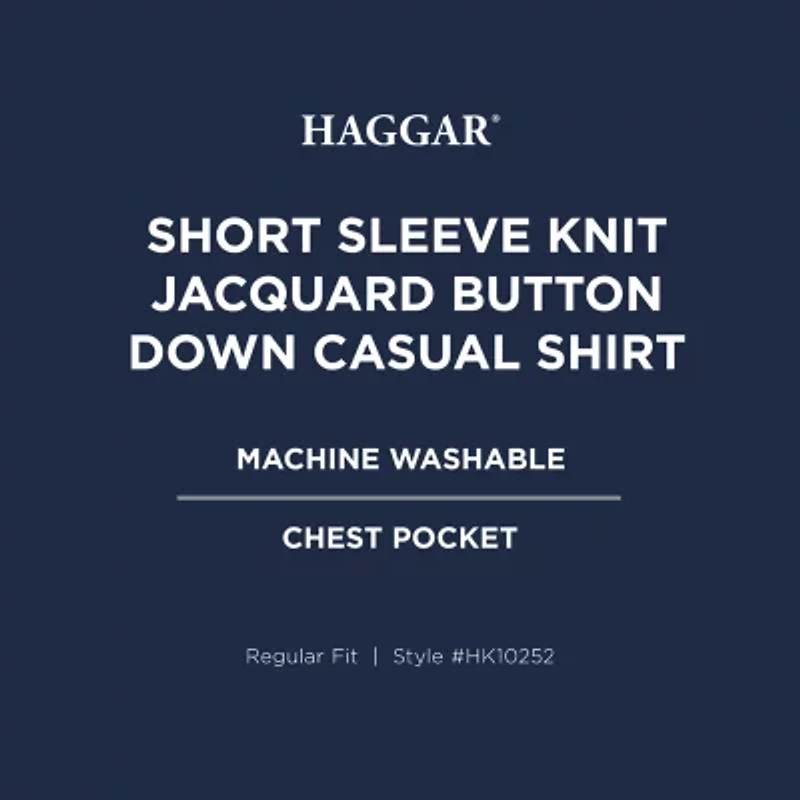 Haggar Knit Jacquard Mens Short Sleeve Regular Fit Button-Down Shirt