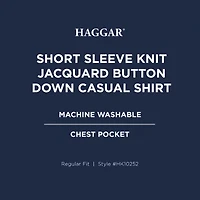Haggar Knit Jacquard Mens Short Sleeve Regular Fit Button-Down Shirt