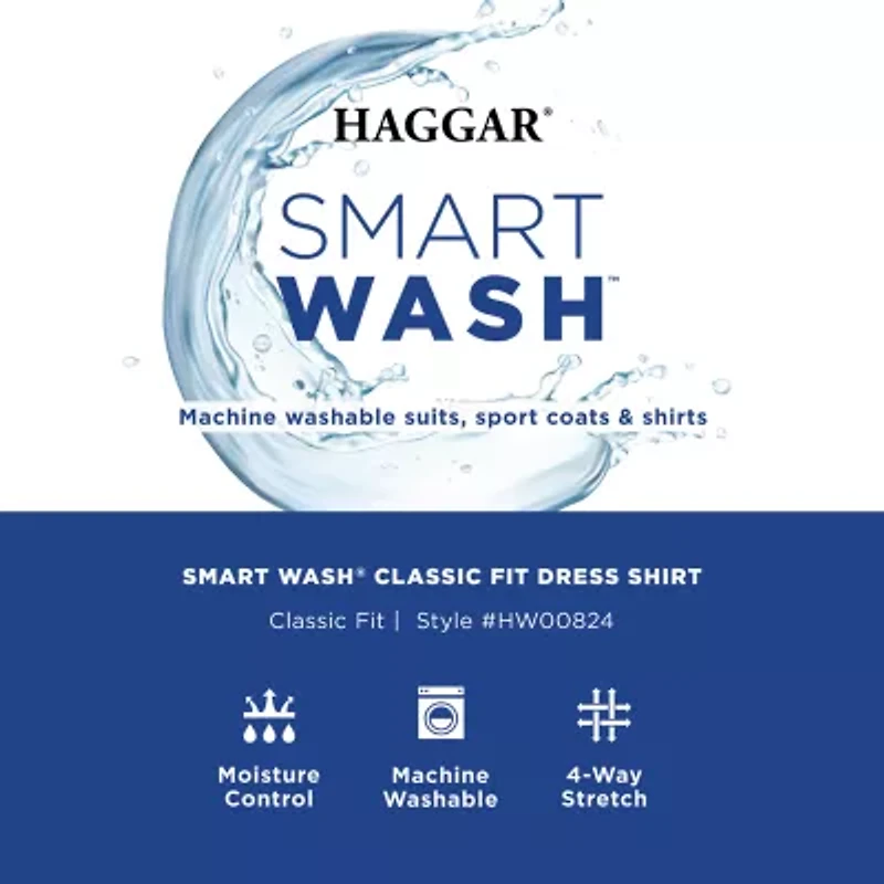 Haggar Smart Wash Mens Classic Fit Easy Care Long Sleeve Dress Shirt