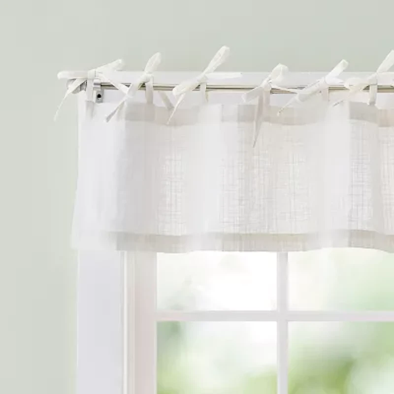 CURTIANWORKS Tie Tab Woven Stripe Rod Pocket Tailored Valance