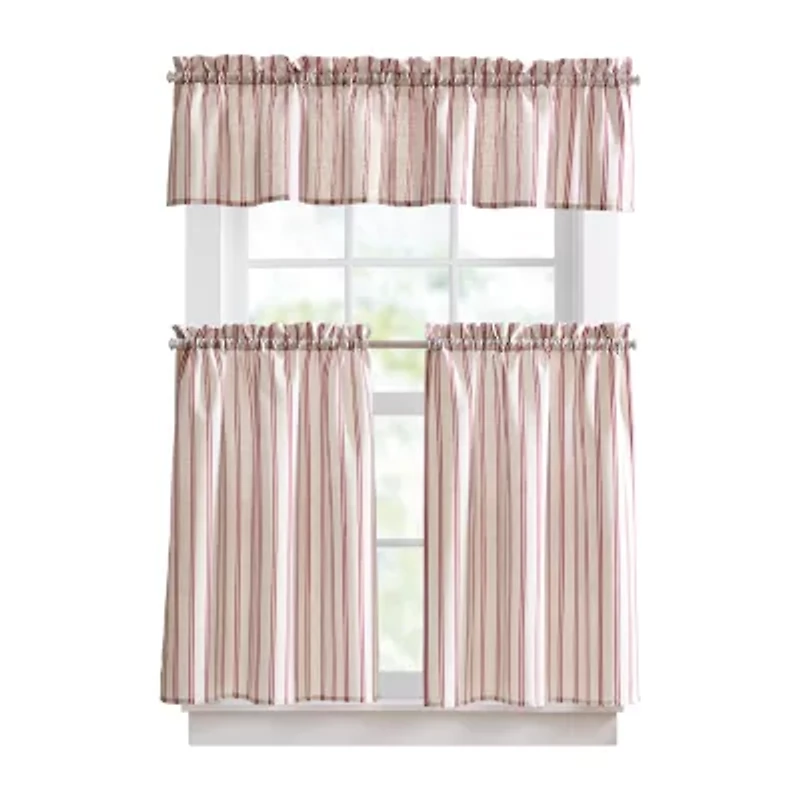 CURTIANWORKS Banner Stripe 3-pc. Rod Pocket Kitchen Curtains & Drapes Window Set