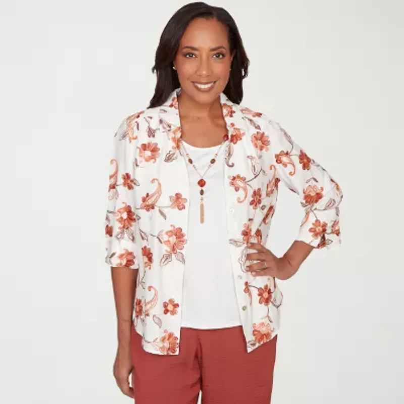 Alfred Dunner Spice Market Womens 3/4 Sleeve Layered Top