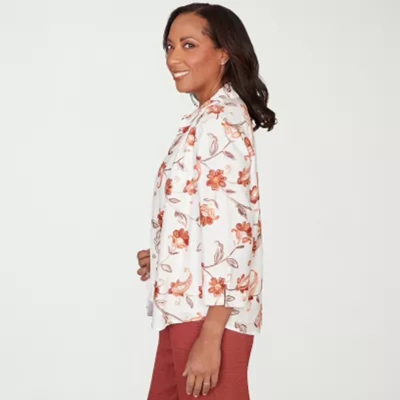 Alfred Dunner Spice Market Womens 3/4 Sleeve Layered Top