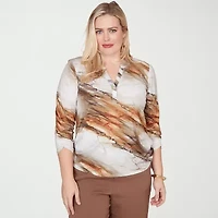 Alfred Dunner Spice Market Womens Split Crew Neck 3/4 Sleeve T-Shirt