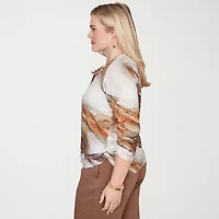 Alfred Dunner Spice Market Womens Split Crew Neck 3/4 Sleeve T-Shirt