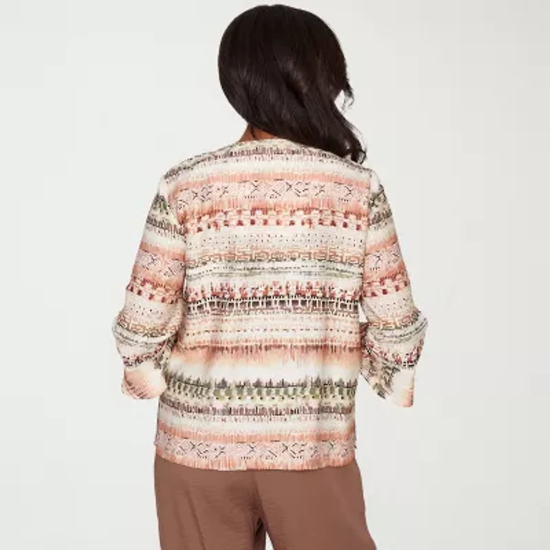 Alfred Dunner Spice Market Womens V Neck 3/4 Sleeve Blouse
