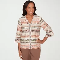 Alfred Dunner Spice Market Womens V Neck 3/4 Sleeve Blouse