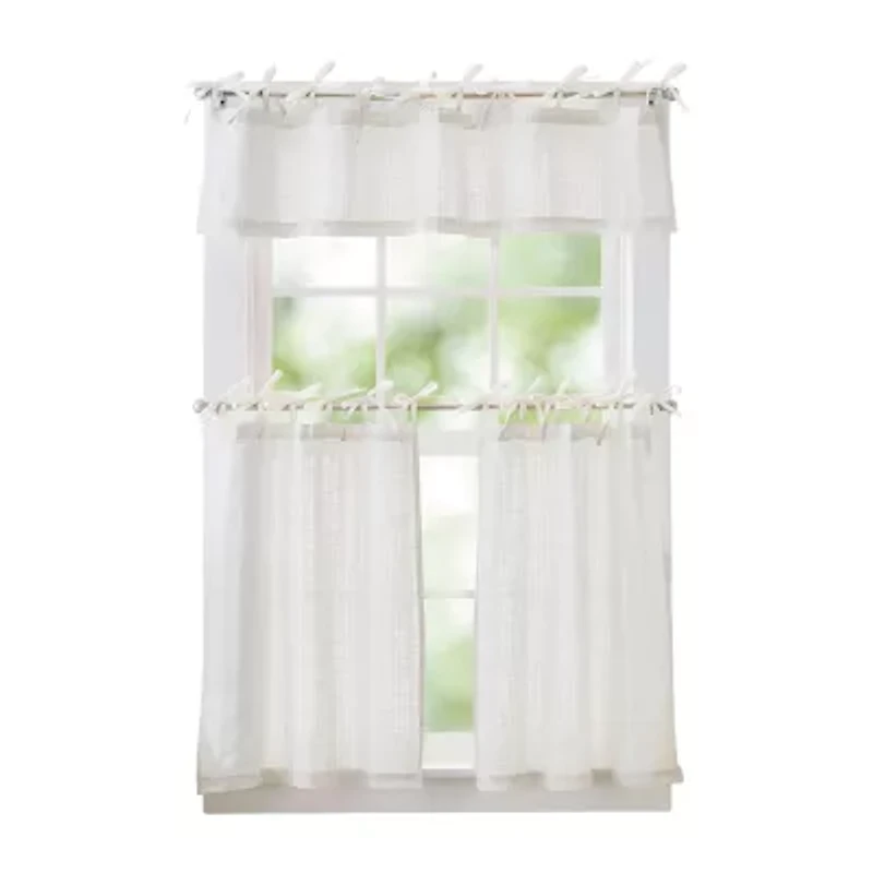 CURTIANWORKS Tie Tab Woven Stripe 2-pc. Rod Pocket Window Tier