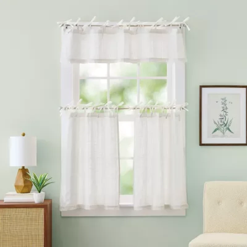 CURTIANWORKS Tie Tab Woven Stripe 2-pc. Rod Pocket Window Tier