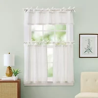 CURTIANWORKS Tie Tab Woven Stripe 2-pc. Rod Pocket Window Tier