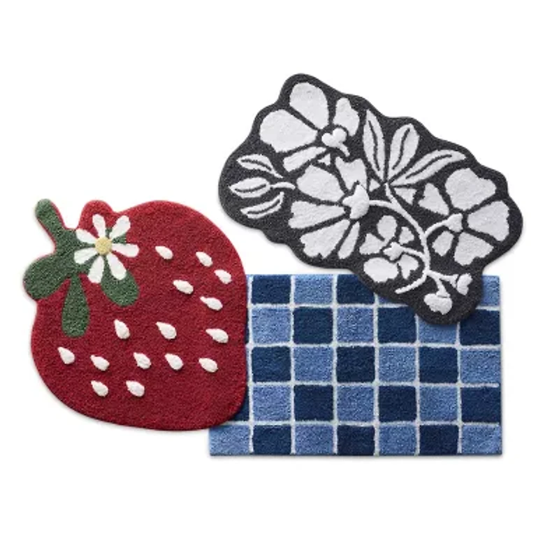 Home Expressions Blue Grid Bath Rug